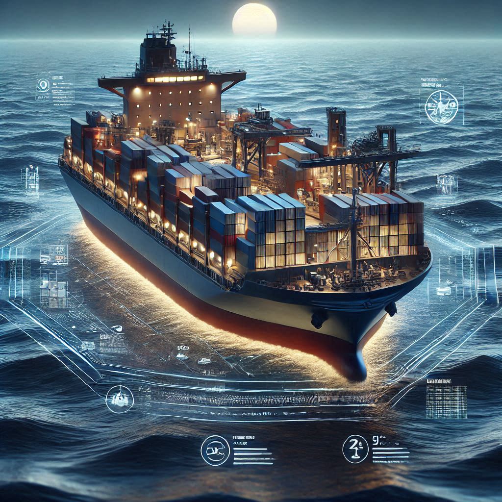 3D hyper realistic image of a ship on the ocean representing marine services